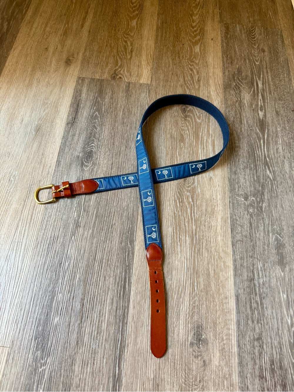 Men's South Carolina Flag Vintage Belt with Brown Leather Accents